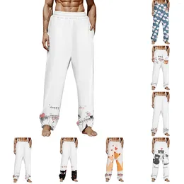 Men's Pants Men Spring And Winter Print Pyjama Long Casual Pocket Beach Animal Graphic Prints Comfort