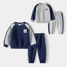 Clothing Sets 2024 Spring Autumn Children Boy 2PCS Clothes Set Cotton Letter Printed Pullover Spliced Jogger Pant Baby Outfit Kid Suit