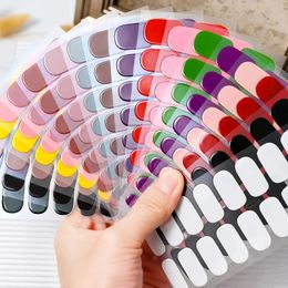 2024# Semi-Cured Gel Nail Stickers Long-Lasting Solid Color Nail Strips Manicure Gel Decal 16Tips 240509