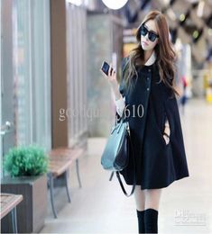 Black Elegant Women Poncho Cloak Cape Batwing Hoodie Hoody Coat Jacket Sweater Outwear5571607