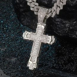 Pendant Necklaces Hip Hop Big Cross Necklace High Quality 13MM Miami Cuban Chain For Men And Women Religious Prayer Jewellery Accessories