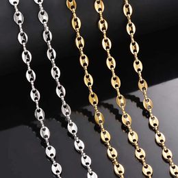 Chains 1 piece Stainless Steel Hip Hop Coffee Bean Chains Necklaces Pig Nose Chains Bracelets Punk Necklace d240509