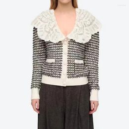 Women's Knits Women Fall/Winter Casual Style Lace Trimmed Detachable Collar Wool Blend Cardigan Jacket