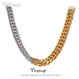Chains Yhpup 316L Stainless Steel Chain Necklace Minimalist Metalic Texture 18 K PVD Plated Statement Collar Necklace Jewellery Gift d240509