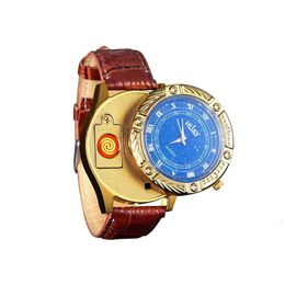 High-End Newest Cool Men's Wristwatch Electric Quartz Watch USB Charging Lighter Windproof