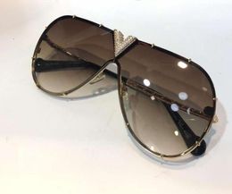 Men Pilot Sunglasses With Stones Black Gold Frame Brown Gradient Sun Glasses Shades New with Box8566521