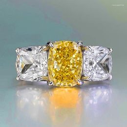 Cluster Rings Yellow Diamond High Carbon Ring With S925 Inlaid 7 9 European And American Style Light Luxury Women's