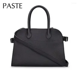 Drawstring Elegant Designer Texture Black Green Tote Thick Full Grain Cow Leather Women's Handbag Luxury Commuter Office Lady Shoulder Bag