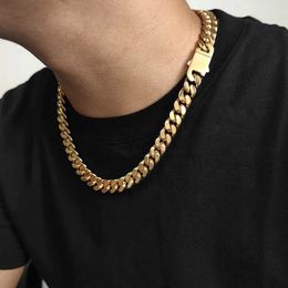 Chains Nuoya Hip Hop Jewelry Stainless Steel Men Flat 4 Side CuRB Cuban Link Chain Necklace For Men d240509