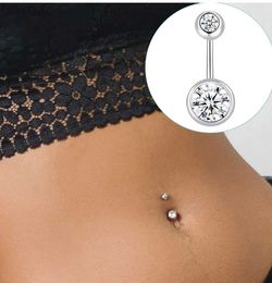 Navel Rings Double Gem Belly Button Rings Stainless Steel Crystal Rhinestone Navel Rings Barbells Studs Women Girls Body Piercing Jewellery d240509