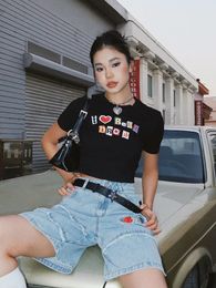 Tawaaiw American Retro 100% Cotton T Shirt Women Short Sleeve Crop Tops Slim Summer Skinny Y2k Tees sweet Tshirts Chic 240508