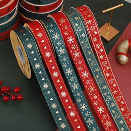 Grosgrain ribbon 50Yards 25mm Christmas foil stamping Gift Hair Bows Wedding Decorative Gift Box Wrapping DIY Crafts Party Decoration