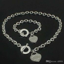 Hot sell Birthday Christmas Gift 925 Silver Love Necklace Bracelet Set Wedding Statement Jewellery Heart Pendant Necklaces Bangle Sets 2 271F