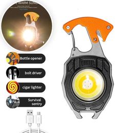 New Mini LED Flashlight Keychain Light With Lighter Multifunctional Portable COB Camping Flashlights