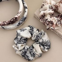 Hair Clips Chinese Style Retro Ink Bamboo Printed Hairrope Chic Scrunchie Hairbands Elastic Tie For Women Girls Accessories
