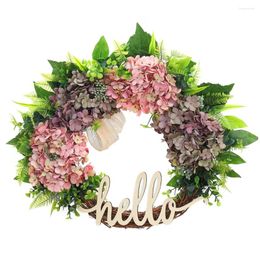 Decorative Flowers 45cm Artificial Hydrangea Wreath Rattan Welcoming Faux Garland Door Hanging Decor For Wedding Decoration Christmas