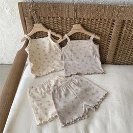 Clothing Sets Baby Girl Retro Floral Sling T-shirt Boy Cool Sleeveless Tops And Thin Soft Breathable Cotton Shorts 2pc Set Kid Refreshing