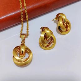 Necklace Earrings Set ESALE Dubai Gold Colour For Women Pendant African Party Jewellery Accessories DZ004