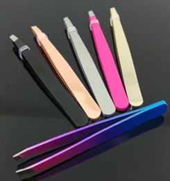 High quality Steel Slanted Tip Eyebrow Tweezers Face Hair Removal Clip Brow Trimmer Makeup Tool Accept Customised logo2909325