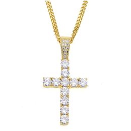 Men Women Hip Hop Cross Pendant Necklace Fully Cubic Zirconia Rhinestone Necklace 24 24inch Cuba Chain 18K Gold Silver Plated Jewellery 191P