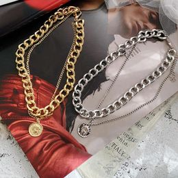 Chains FSUNION Fashion Vintage Multi-layer Coin Chain Choker Necklace For Women Portrait Chunky Necklaces 2024 Jewelry Gifts