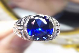 Cluster Rings Per Jewelry Men Ring Blue Sapphire 11ct Big Gemstone 925 Sterling Silver Fine For Women T204349379821