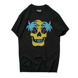 Men's Clothing Fashionable Personalised Skull Devil Print Short sleeved T-shirt for Men and Loose Plus Size Round Neck