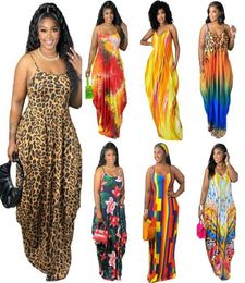 Summer Women Printed Suspender Loose Dress Plus Size Tie Dyed Colourful Robe Maxi Beach Dresses For Women Clothing L-5XL4705044