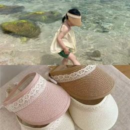 Caps Hats 1 summer sunset straw hat suitable for children and girls sweet lace bow suitable for little girl travel photography hat d240509