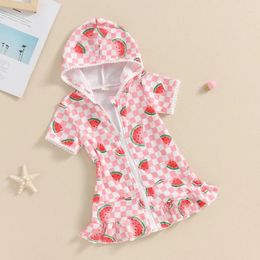 Girl Dresses Baby Swimsuit Cover Up Hooded Zip Beach Bathing Suit Towel Coverup Toddler Pool Robe Dress Swimwear