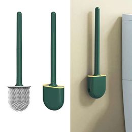Spazzola mini spazzole per toilette flessibili Testa detergente con setole silicone Porta montata a parete per accessori per la pulizia del bagno ES