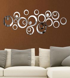 24pcsset 3D DIY Circles Wall Sticker Decoration Mirror Wall Stickers for TV Background Home Decor Acrylic Decoration Wall Art5425966