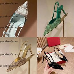 Sliving da donna 24ss slingbacks tacchi grossi sandali designer slittamento su tulle scintillante veet tweed leisure edizione originale editi