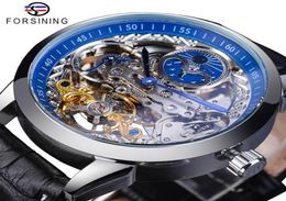 Forsining Automatic Mens Watches Mechanical Black Leather Strap Skeleton Fashion Clock Silver Case Waterproof Business Man Watch226271001