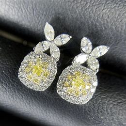 Dangle Earrings Huitan Chic Stud For Woman With Brilliant Cubic Zirconia Lovely Yellow Colour Party Fancy Accessories Jewellery