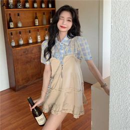 Work Dresses Women Sets Elegant Young Ladies Summer Clothing Street Wear College Korean Style Loose Puff Sleeve Cozy Fashion Mini Ins