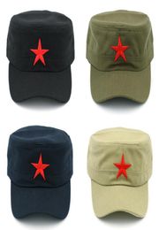 10pcsLot Men Women Military Cap Army Hat Spring Summer Winter Beach Outdoor Street Cool Church Sunhat Flat Top Hat With Red Star9967260
