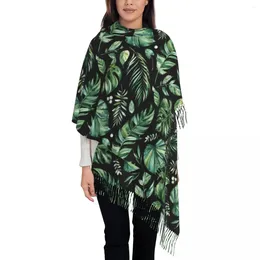 Scarves Lady Scarf Warm Soft Monstera Leaf Large With Tassel Green And Black Casual Shawls Wrap Winter Custom Foulard