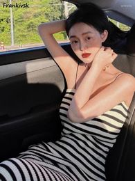 Casual Dresses Women Slim Sleeveless Striped Holiday Summer Knitting Vintage Fashion Streetwear Sexy Korean Style Breathable All-match