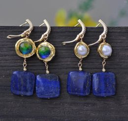 Dangle Earrings Z13272 18mm Blue Square Lapis Lazuli Gold Plating Bead Earring CZ Custom Jewellery