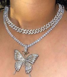 Cuba double layer butterfly necklace exaggerated personality full diamond thick chain neckchain net red accessories5606459