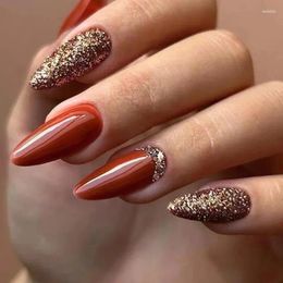 False Nails 24-piece Long French Minimalist Glitter Diamond Nail With 1 Jelly Gel And File