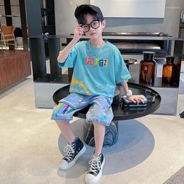 Clothing Sets 2024 Boys Summer Casual Suit Kids Short Sleeve T-shirt Pants 2piece Big Child Loose Sportswear Clothes 6 8 10 12 Year