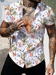 Men's Casual Shirts Beach Holiday Fashion Shirt Lobster 3D Digital Printing Summer Loose And Comfortable Classic Buttons