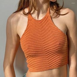 Women's Tanks Sarebon Hanging Neck And Chest Wrapped Clothing Amazon American Sexy Spicy Girl Backless Knitted Top For Women