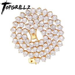 Topgrillz Bling 3 PRONG TENNIS 체인 목걸이 4mm 6mm 남자 힙합 매력 금/시어 컬러 보석 아이스 아웃 AAA 입방 지르코니아