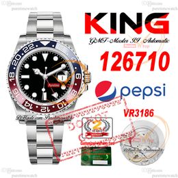 126710 Pepsi VR3186 Automatic Mens Watch KING Red Blue Ceramic Bezel Black Dial 904L OysteSteel Bracelet Super Edition Same Serial Card Reloj Puretimewatch PTRX