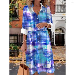 Casual Dresses Summer Simple Fashion Vector Stripe Print Everyday Women's Suit Collar Long Sleeve Dress Loose S-5XL