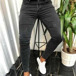 Men's Jeans European and American mens elastic small leg jeans tight black spring autumn ultra-thin fashionable casual fitness pants Q240509