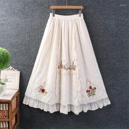 Skirts Summer Japanese Sweet Small Fresh Cotton Skirt Embroidery Elastic Waist